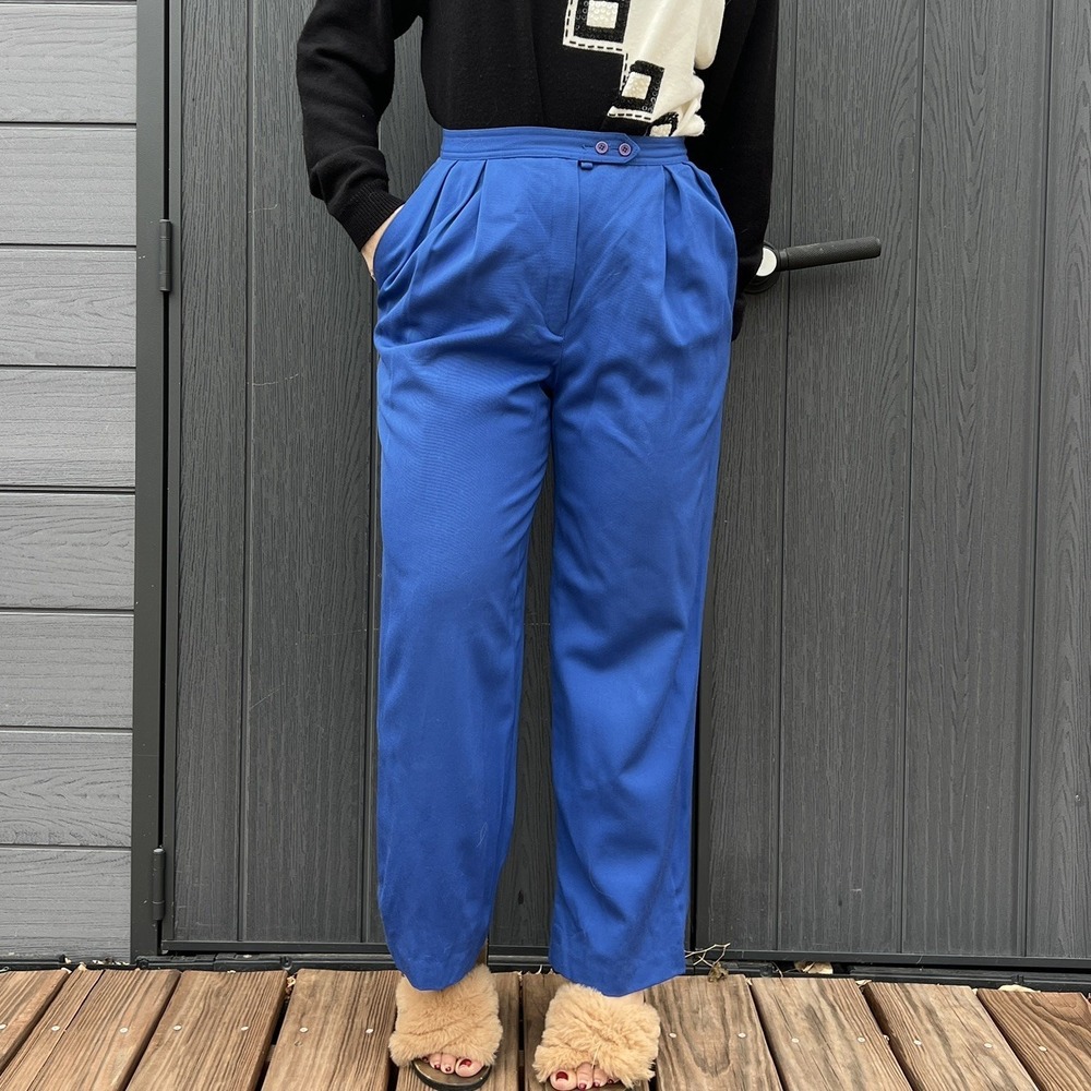 Vintage Christian Dior Wool High Waist Pleated Trousers 26" waist Blue USA 80s